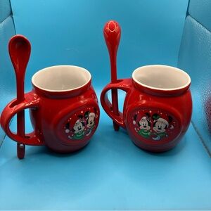 Disney Red Character Mugs with Spoons lot of 2